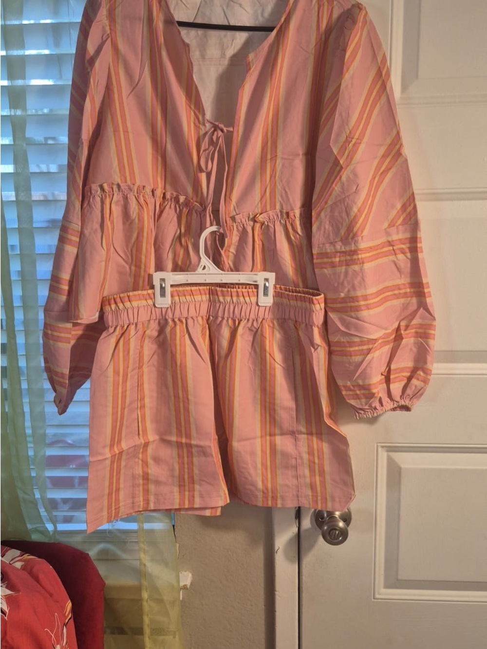 Striped Pink Peasant Blouse & Shorts Set